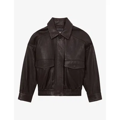 Reiss Womens Maeve Relaxed-fit Leather Jacket Ebony Brown