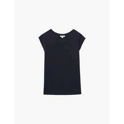 Reiss Womens Navy Mara Cap-sleeved Linen T-shirt Xs In Blue