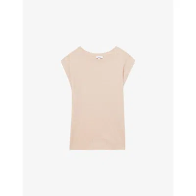 Reiss Womens Mara Cap-sleeved Linen T-shirt Peach