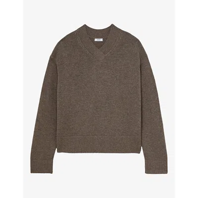 Reiss Womens Mari V-neck Wool And Cashmere Jumper Dark Neutral In Brown