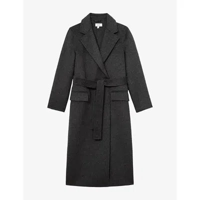 Reiss Womens Marlowe Longline Double-breasted Wool-blend Coat Charcoal Grey In Black