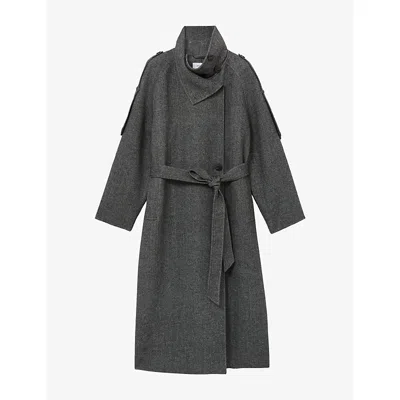 Reiss Womens Martina Funnel-neck Wool-blend Coat Dark Grey In Gray