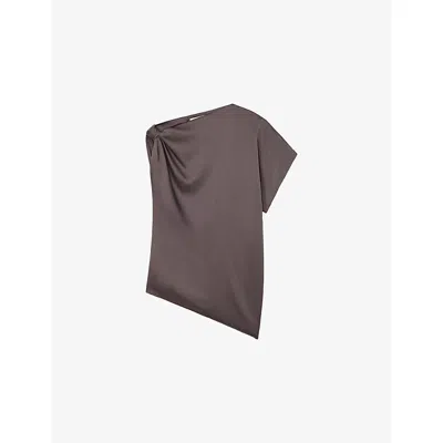 Reiss Womens Mauve Kezia Draped One-shoulder Satin Top In Brown