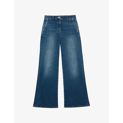 Reiss Womens Mid Blue Addie Wide-leg Denim Jeans
