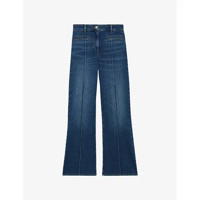 Reiss Womens  Claude Flared-leg Pintuck Stretch-denim Jeans In Blue