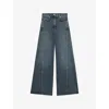 Reiss Womens  Fern Twisted-seam Wide-leg High-rise Stretch-denim Jeans In Mid Blue