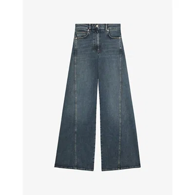 Reiss Womens  Fern Twisted-seam Wide-leg High-rise Stretch-denim Jeans In Mid Blue