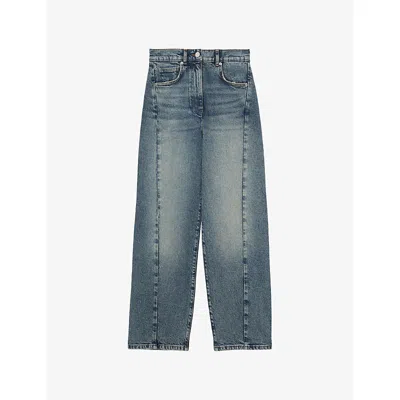 Reiss Womens Molly Barrel-leg High-rise Stretch-denim Jeans Mid Blue