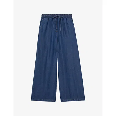 Reiss Womens  Parker Wide-leg Chambray Trousers In Mid Blue