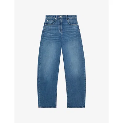 Reiss Womens Mid Blue Sabel Barrel-leg Denim Jeans