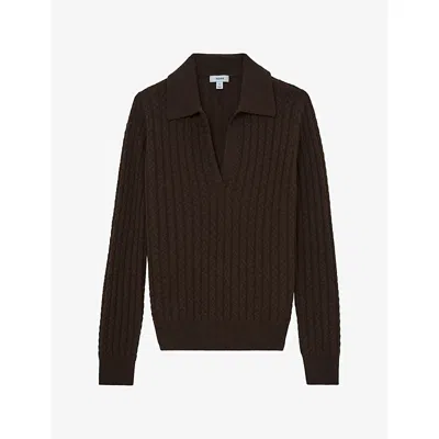 Reiss Womens Millie Cable-knit Wool-blend Jumper Grape Burgundy In Brown