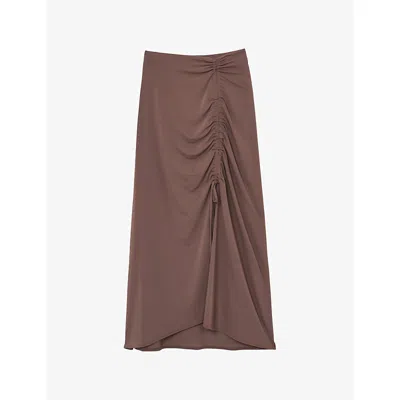 Reiss Womens Aurelie Ruched-side Stretch-jersey Midi Skirt Mink