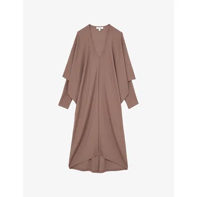 Reiss Womens Gracie V-neck Stretch-jersey Midi Dress Mink