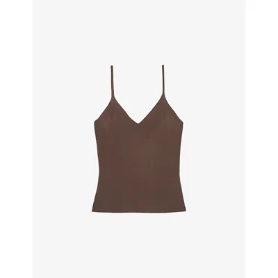 Reiss Womens Lucy V-neck Knitted Vest Top Mink