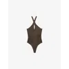 Reiss Womens Mink Nala Halter-neck Cut-out Cotton-blend Bodysuit