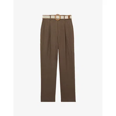 Reiss Womens Beau Tapered-leg Linen Trousers Mink Neutral