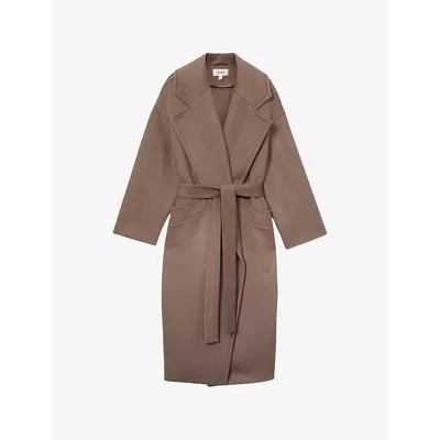 Reiss Womens Mink Neutral Bridget Notched-lapel Regular-fit Wool-blend Coat