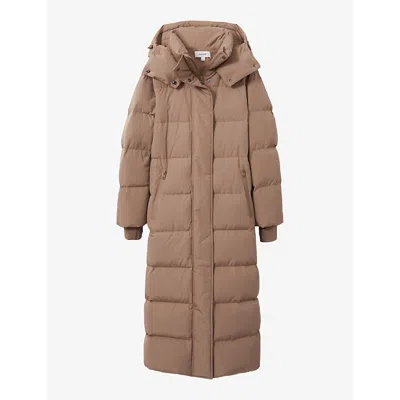 Reiss Womens Mink Neutral Padded Belted-waist Recycled-polyester Coat