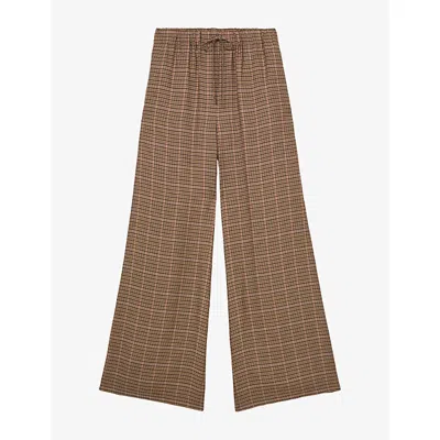 Reiss Womens Minnie Wide-leg High-rise Woven Trousers Neutral Check In Brown
