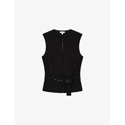 Reiss Womens Mio Belted-waist Sleeveless Shell Vest Black