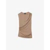 Reiss Womens Dani Ruched-shoulder Sleeveless Stretch-jersey Vest Mocha Brown