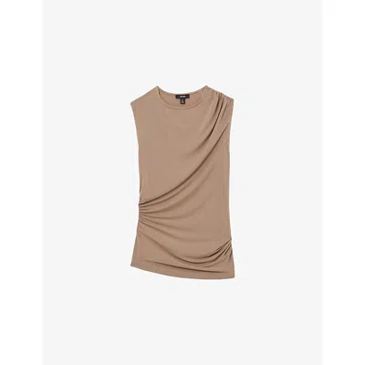 Reiss Womens Dani Ruched-shoulder Sleeveless Stretch-jersey Vest Mocha Brown