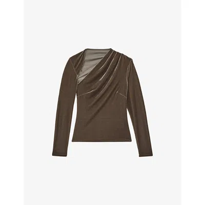Reiss Womens Mocha Brown Kassia Cut-out Stretch-velvet Top In Animal Print