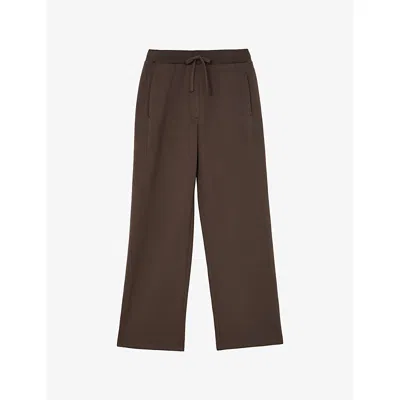 Reiss Womens Mocha Brown Laney Wide-leg Jersey Jogging Bottoms