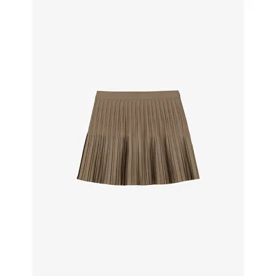 Reiss Womens Mocha Brown Sadie Pleated Satin Mini Skirt