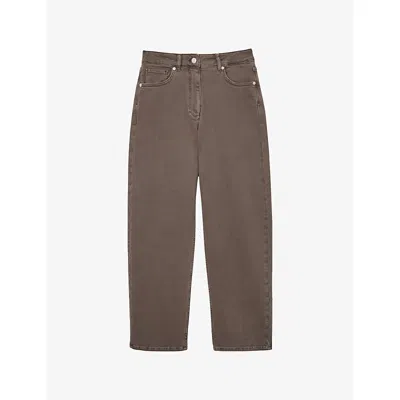 Reiss Womens Mocha Brown Selin Mid-rise Straight-leg Denim Jeans In Gray