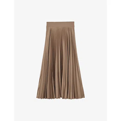 Reiss Womens Mocha Brown Seren Pleated Woven Midi Skirt