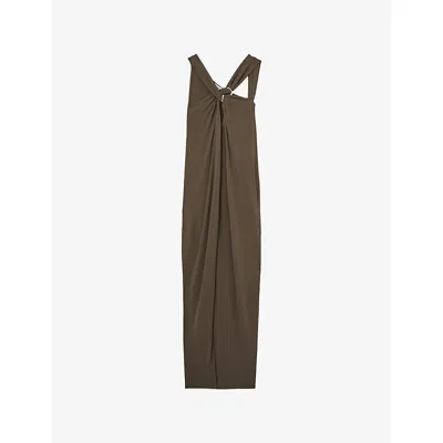 Reiss Womens Mocha Eliza Halterneck Jersey Maxi Dress