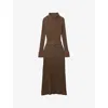 Reiss Womens Vinette Funnel-neck Slim-fit Ribbed Stretch-knit Midi Dress Mocha