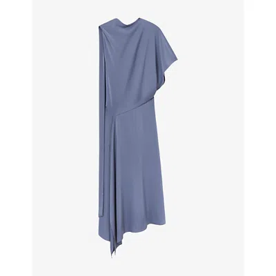 Reiss Womens Naomi Draped One-shoulder Satin Midi Dress Lilac Purple