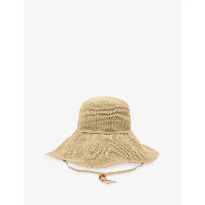 Reiss Womens Natural Annetta Beaded-strap Straw Hat In Brown