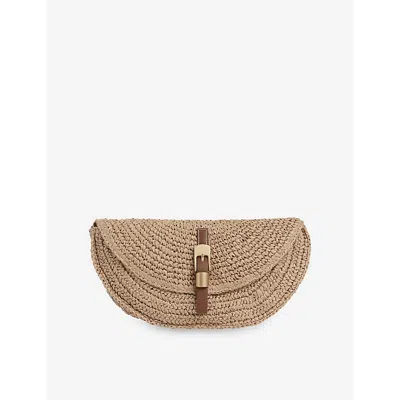 Reiss Womens  Aria Half-moon Raffia Clutch Bag In Natural