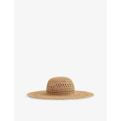 Reiss Womens Natural Elisa Wide-brim Woven Hat In Neutral