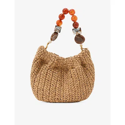 Reiss Womens Natural Erin Beaded-strap Raffia Mini Bag In Brown