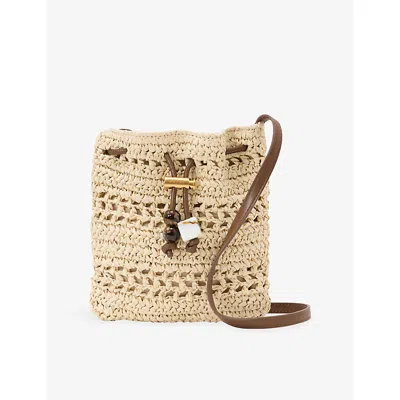 Reiss Womens Natural Esme Mini Raffia Cross-body Bag In Purple