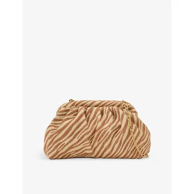 Reiss Womens Natural Georgia Zebra-print Raffia Clutch Bag In White