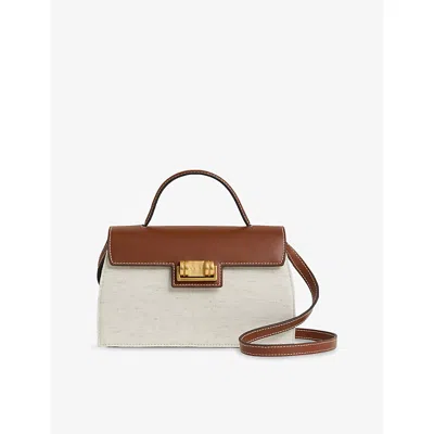 Reiss Womens Natural Kinsley Leather And Cotton Top-handle Bag