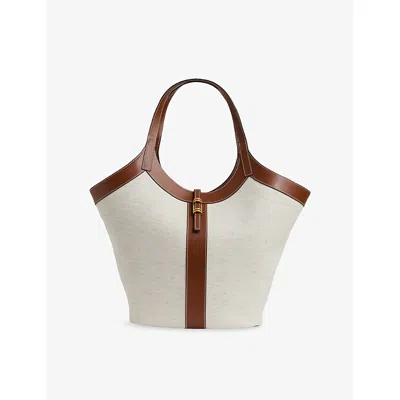 Reiss Womens Lyra Leather And Canvas Tote Bag Natural