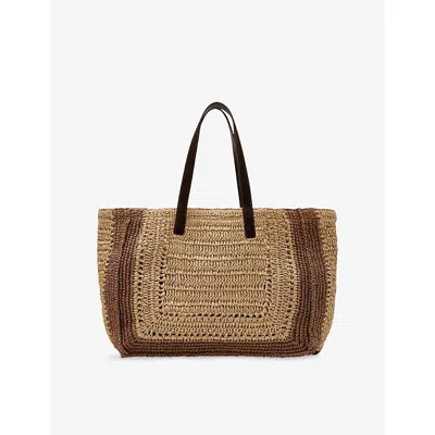 Reiss Womens Natural Rosie Two-tone Raffia Tote Bag In White
