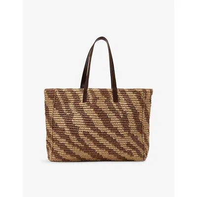 Reiss Womens Natural Tan Rosie Raffia-effect Zebra-print Tote Bag In Brown