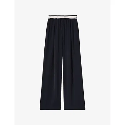 Reiss Womens Navy Abs Striped-waistband Recycled Polyester-blend Trousers