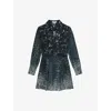 Reiss Womens Navy Ali Abstract-print Woven Mini Dress In Green