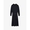 Reiss Womens Alina Belted Compact-knit Midi Dress Navy