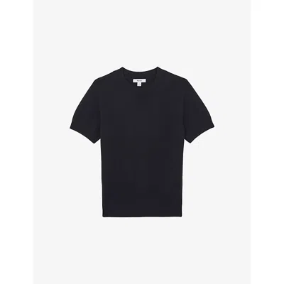 Reiss Womens Navy Anita Short-sleeve Cotton And Wool-blend Top In Blue