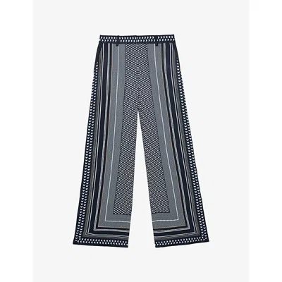 Reiss Womens Navy Anna Scarf-print Woven Trousers In Blue