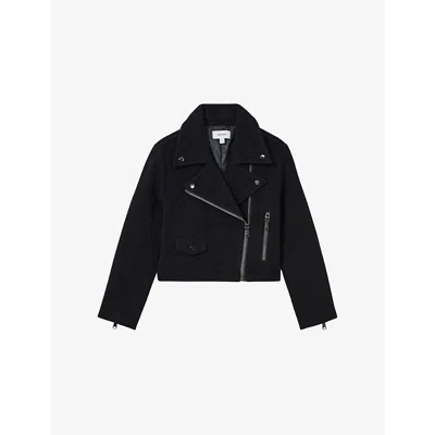 Reiss Womens  Arlow Cropped Wool-blend Jacket In Navy